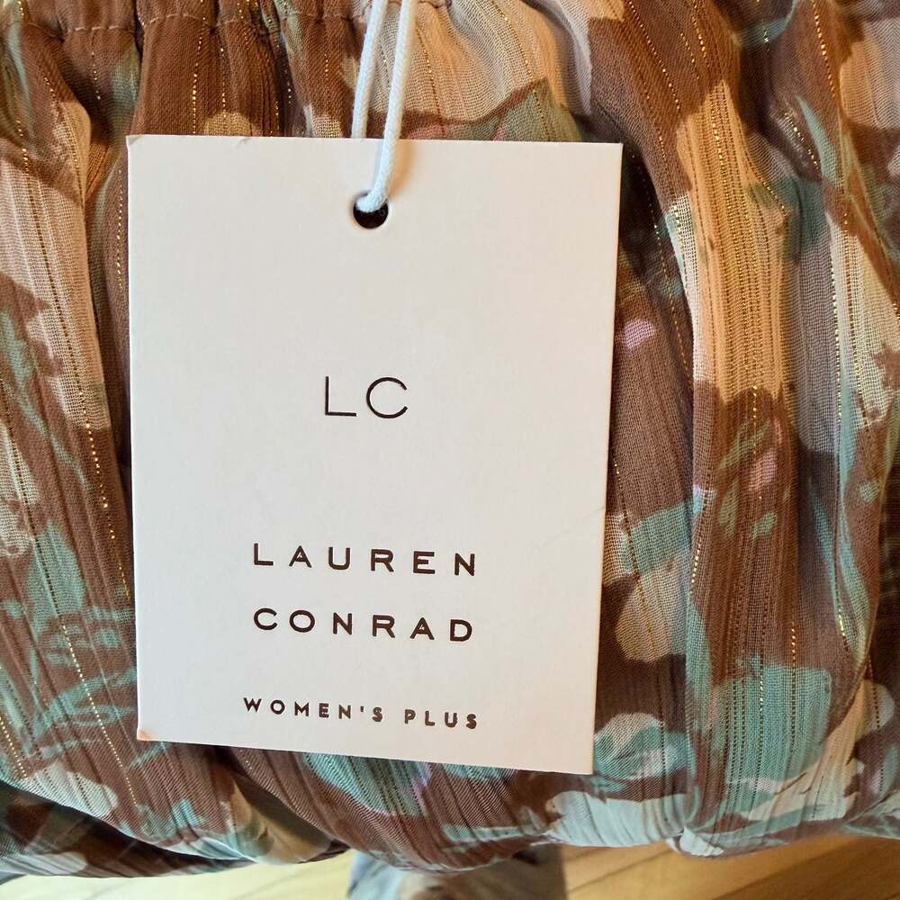 NWT LC Lauren Conrad Women's Plus 2X Floral Ruffle Tiered Midi Skirt in Brown an - Picture 7 of 8